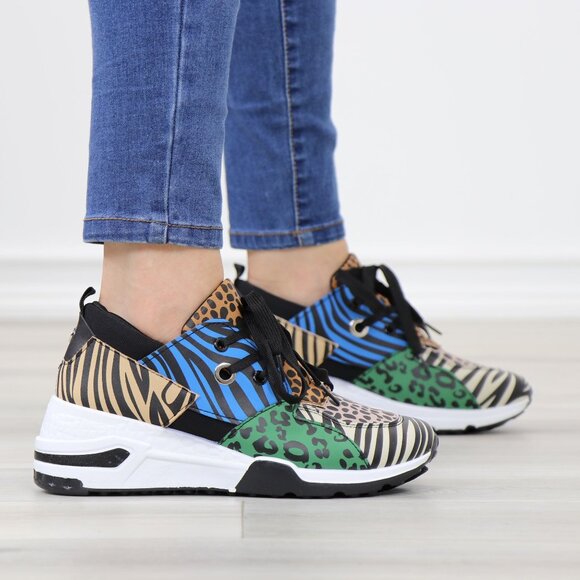 Animal Print Fashion Comfort Wedge Heel Sneakers Shoes - Picture 4 of 13